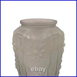 Vase Art Déco verre moulé pressé Gris Floral Géométrique France 1920 1930