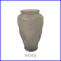 Vase Art Déco verre moulé pressé Gris Floral Géométrique France 1920 1930
