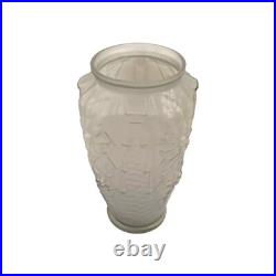 Vase Art Déco verre moulé pressé Gris Floral Géométrique France 1920 1930