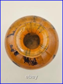 Vase Boule verre marmoréen signé Lorrain art déco Nancy orange noir 14 cm as new