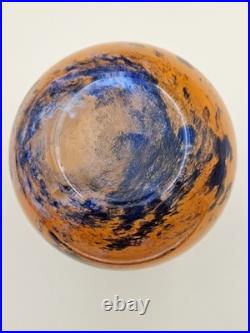 Vase Boule verre marmoréen signé Lorrain art déco Nancy orange noir 14 cm as new