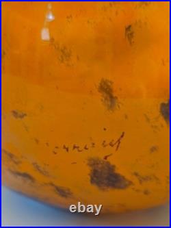 Vase Boule verre marmoréen signé Lorrain art déco Nancy orange noir 14 cm as new
