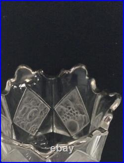 Vase Cristal Hexagonal 6 Décors En Losange Fleurs & Fruits Opalescents Art Déco