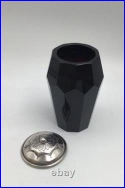 Vase En Verre Art Déco Rouge Rubis Avec Couvercle En Argent