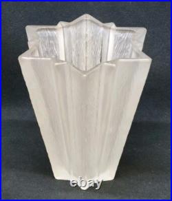 Vase Étoile Art Déco France 1930 En Verre Pressé Moulé Givré Attr Pierre D'Avesn