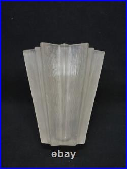 Vase Étoile Art Déco France 1930 En Verre Pressé Moulé Givré Attr Pierre D'Avesn