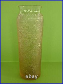 Vase Lalique France Bougainvillier Art Déco Jaune Doré Avec Des Fleurs En Relief