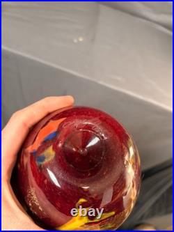 Vase Pot Pate Verre Soufflé Rouge Orange Laqué Marmoréen Signé Daté Art Déco