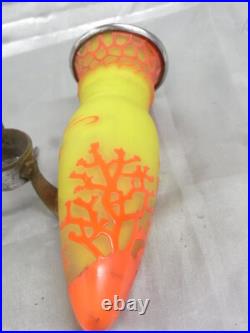 Vase Pte De Verre Orange Jaune Nancy Art Deco Nouveau Amphore Fer Forge