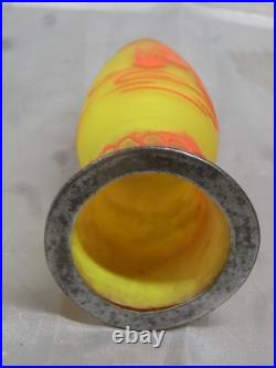 Vase Pte De Verre Orange Jaune Nancy Art Deco Nouveau Amphore Fer Forge