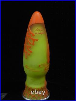 Vase Pte De Verre Orange Jaune Nancy Art Deco Nouveau Amphore Fer Forge