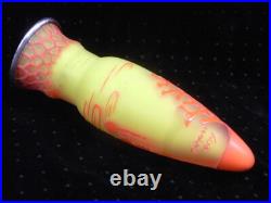 Vase Pte De Verre Orange Jaune Nancy Art Deco Nouveau Amphore Fer Forge