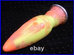 Vase Pte De Verre Orange Jaune Nancy Art Deco Nouveau Amphore Fer Forge