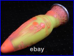 Vase Pte De Verre Orange Jaune Nancy Art Deco Nouveau Amphore Fer Forge