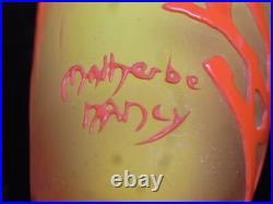 Vase Pte De Verre Orange Jaune Nancy Art Deco Nouveau Amphore Fer Forge