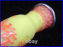 Vase Pte De Verre Orange Jaune Nancy Art Deco Nouveau Amphore Fer Forge