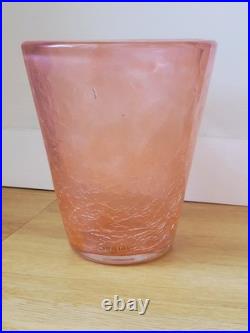 Vase Schneider Art Deco Verre Craquele Givre Rose Signé