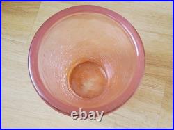 Vase Schneider Art Deco Verre Craquele Givre Rose Signé
