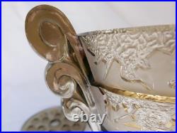 Vase Verlys en Verre Moulé Pressé Fumé aux Algues Art Deco