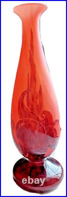 Vase art déco le Verre Français signé à décor prunes vers 1924 gravé a l'acide