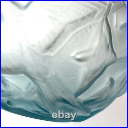 Vase boule Art Déco Arvers France (André Delatte) en verre bleu moulé-pressé
