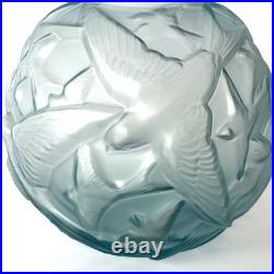 Vase boule Art Déco Arvers France (André Delatte) en verre bleu moulé-pressé