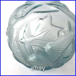 Vase boule Art Déco Arvers France (André Delatte) en verre bleu moulé-pressé