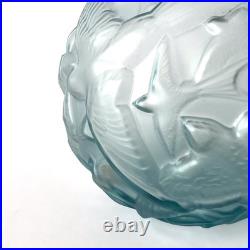 Vase boule Art Déco Arvers France (André Delatte) en verre bleu moulé-pressé