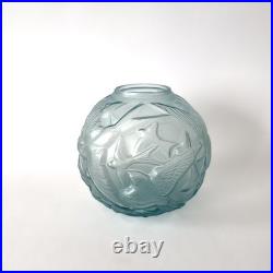 Vase boule Art Déco Arvers France (André Delatte) en verre bleu moulé-pressé