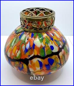 Vase pique-fleurs Clichy boule, verre laiton, époque art-déco, années 30