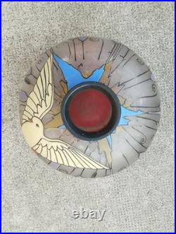 Vase verre émaillé l signé CLIO decor oiseaux ART DECO glass enameled birds