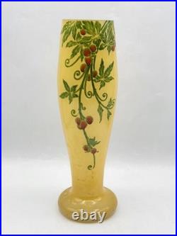 Vase verre soufflé émaillé à décor végétal signé Legras modèle Tournai Art Déco