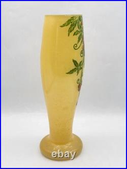 Vase verre soufflé émaillé à décor végétal signé Legras modèle Tournai Art Déco