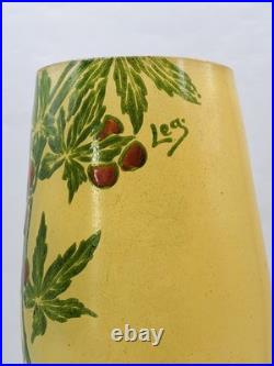 Vase verre soufflé émaillé à décor végétal signé Legras modèle Tournai Art Déco