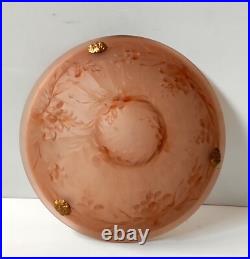 Vasque Lustre Verre Depoli Rose Orange Decor En Relief Glycine Art Deco