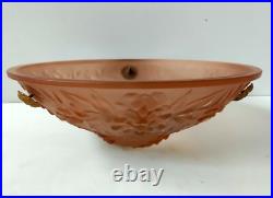 Vasque Lustre Verre Depoli Rose Orange Decor En Relief Glycine Art Deco