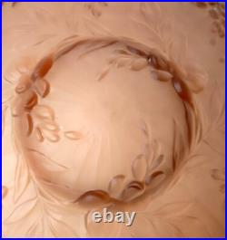 Vasque Lustre Verre Depoli Rose Orange Decor En Relief Glycine Art Deco