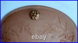 Vasque Lustre Verre Depoli Rose Orange Decor En Relief Glycine Art Deco