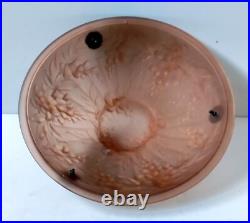 Vasque Lustre Verre Depoli Rose Orange Decor En Relief Glycine Art Deco