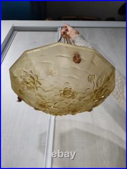 Vasque de suspension Verre Art Déco Art Nouveau Décor Floral Années 30 40 50