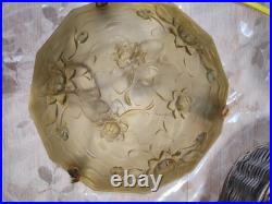 Vasque de suspension Verre Art Déco Art Nouveau Décor Floral Années 30 40 50
