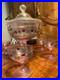 Verre opalin époque art déco, service à liqueur, à décors de cerise. Vers 1900