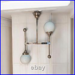 Vintage Art Deco Plafonnier Bauhaus Chrome Laiton & Verre Milky #